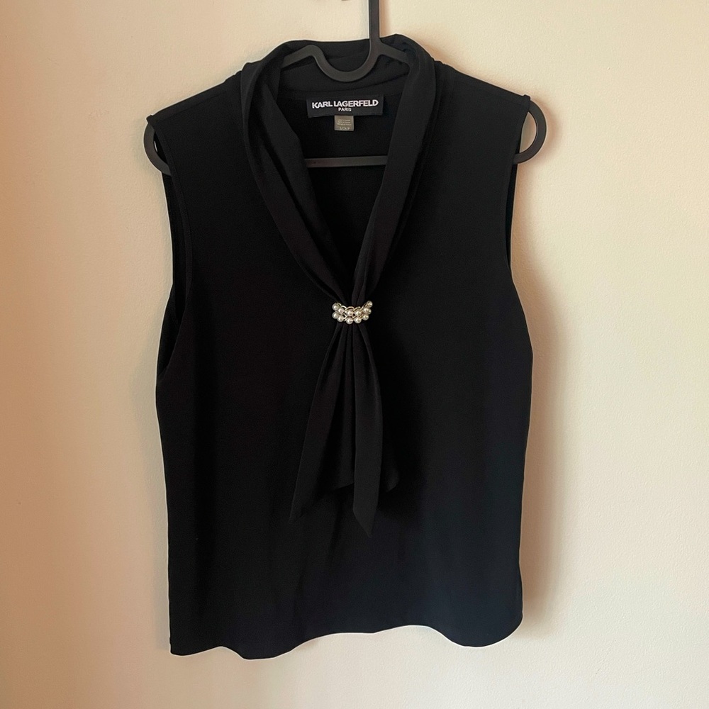 Karl Lagerfeld Women's Sleeveless Tied Blouse with Pearl Detail